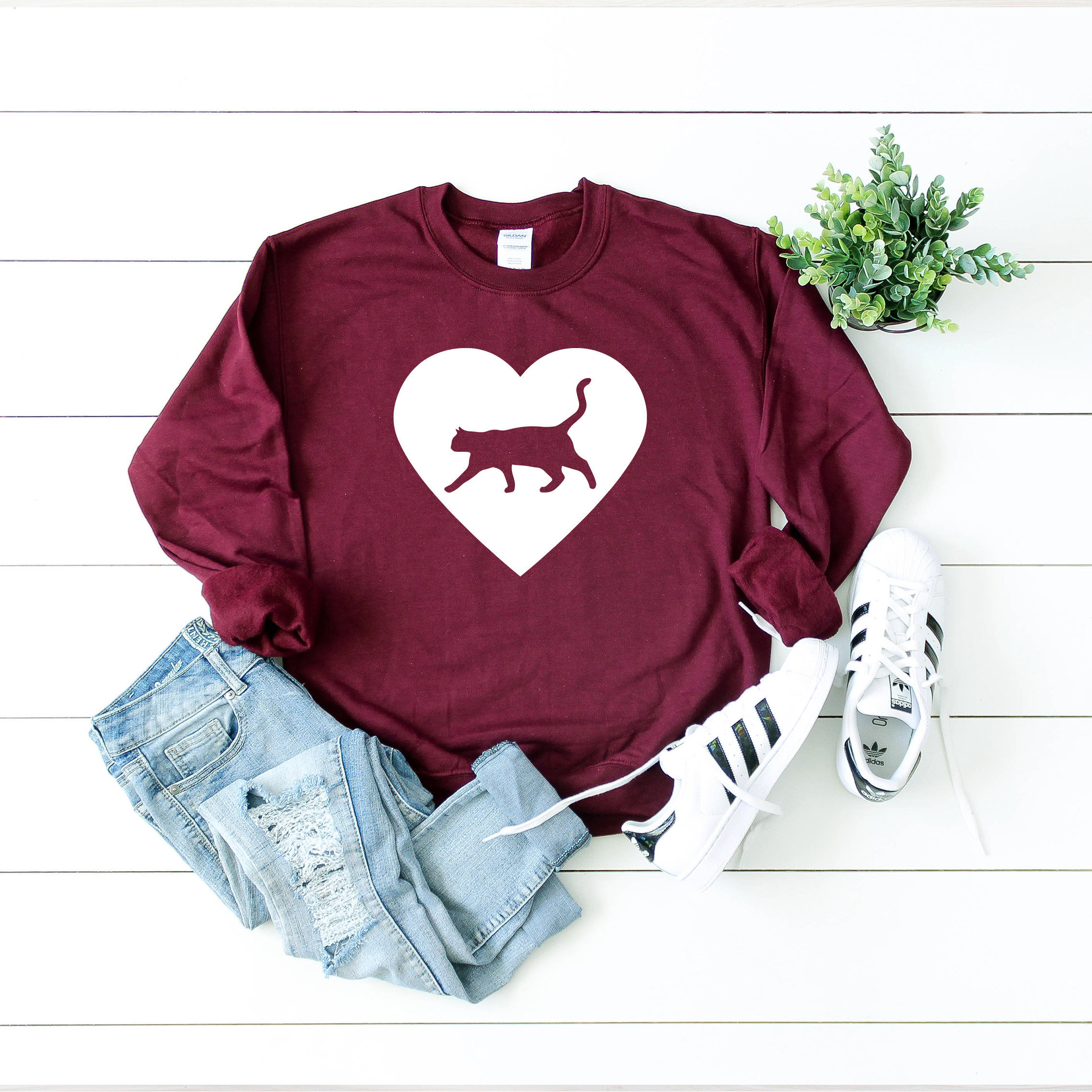 Cat Heart Sweatshirt Cat Sweatshirt Cat Sweater Cats Etsy