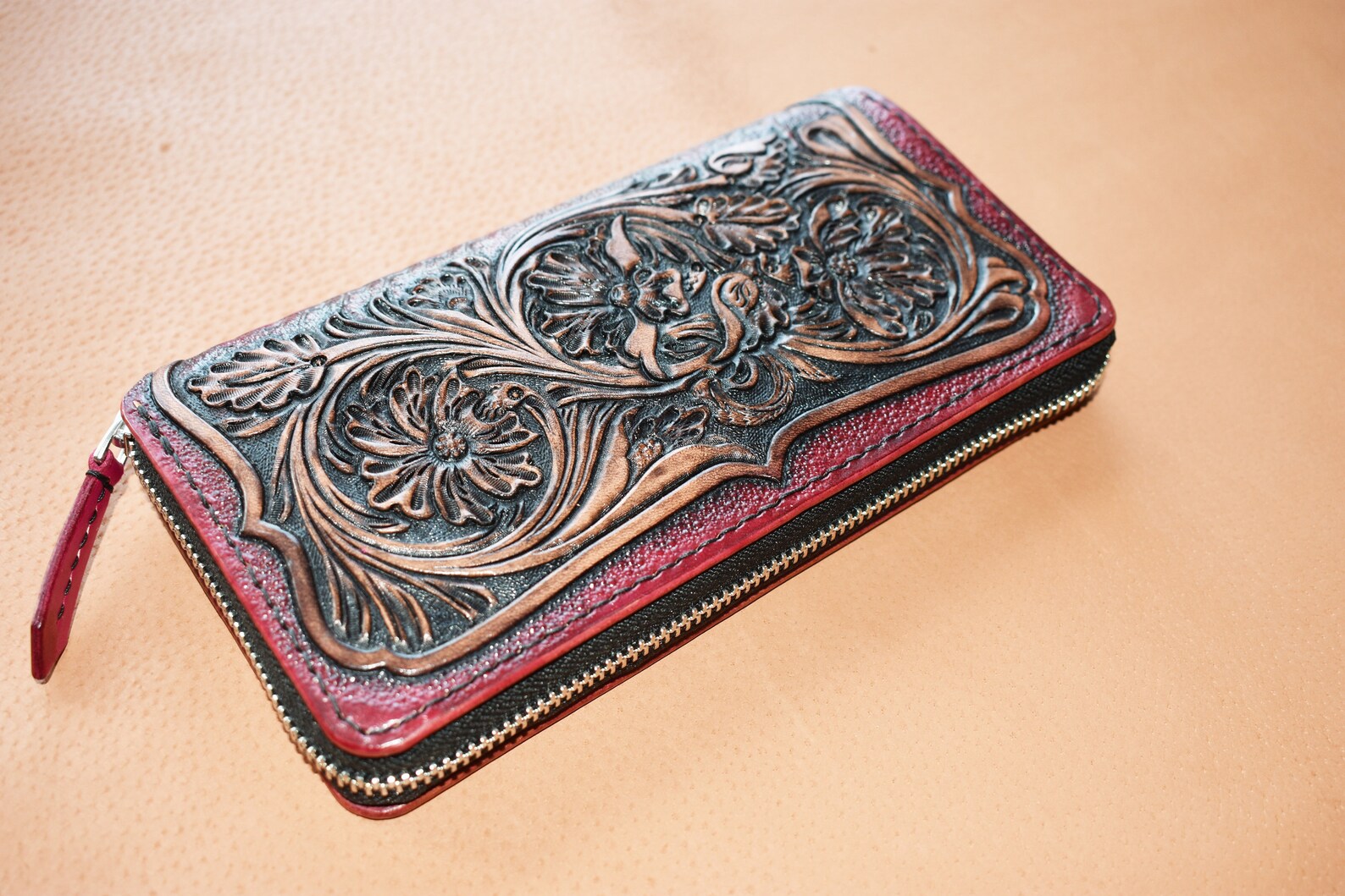 Tooled Leather Zipper Wallet zipper wallet women's Etsy