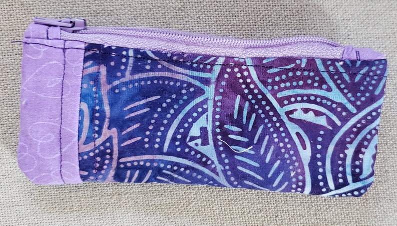 small hand made zipper pouch batik purple
