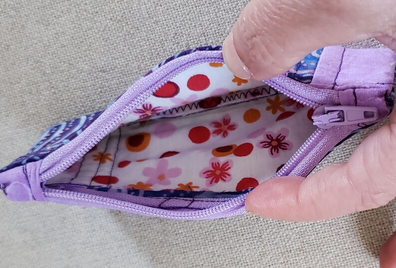 small hand made zipper pouch batik purple