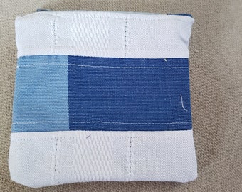 Catalan fabric zipper pouch, hand made blue and white