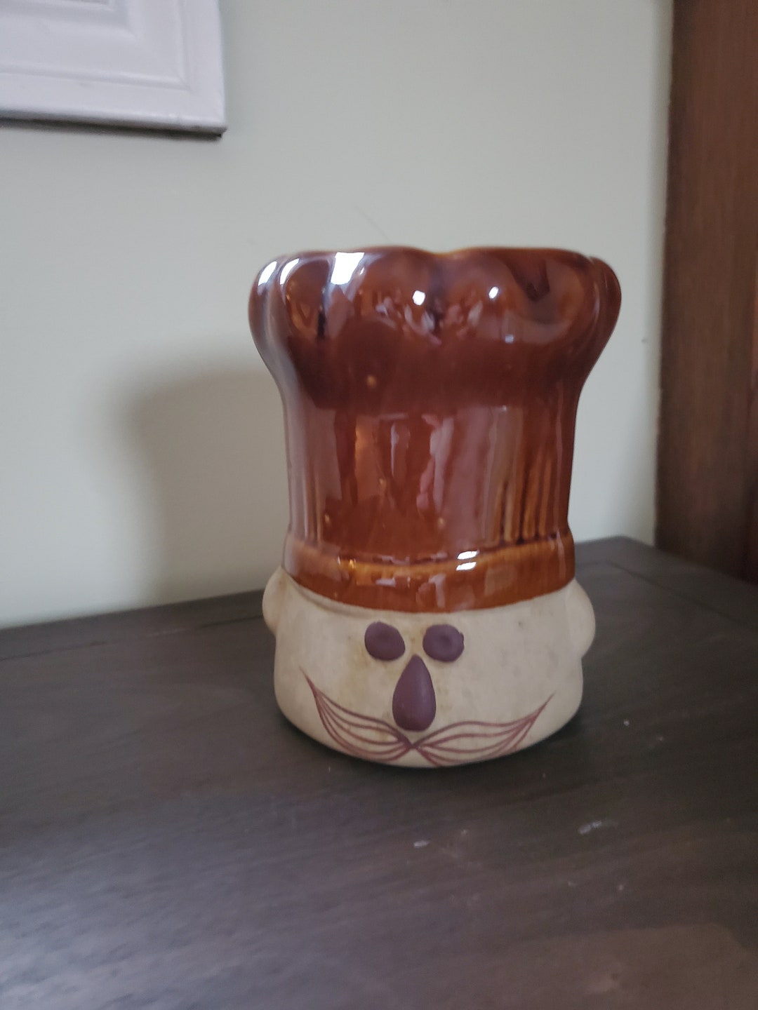 Super Kitschy Super Cute Chef Hat Kitchen Utensil Holder Stoneware, 70s