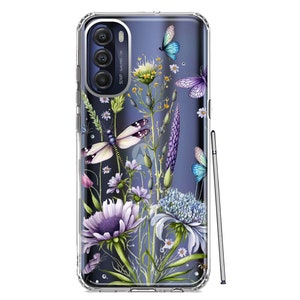 For Motorola Moto G Stylus 5G 2022 Lavender Dragonfly Butterflies Spring Flowers Design Hybrid Protective Phone Case Cover