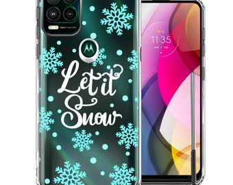 For Motorola Moto G Stylus 5G Christmas Holiday Let It Snow Winter Blue Snowflakes Design Double Layer Phone Case Cover