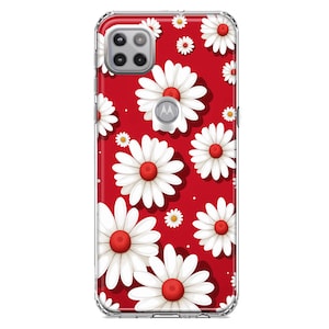 For Motorola One 5G Ace Cute White Red Daisies Polkadots Double Layer Phone Case Cover