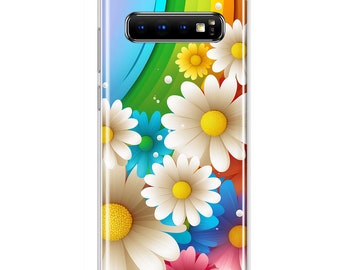 For Samsung Galaxy S10 Plus Colorful Rainbow Daisies Blue Pink White Green Double Layer Phone Case Cover