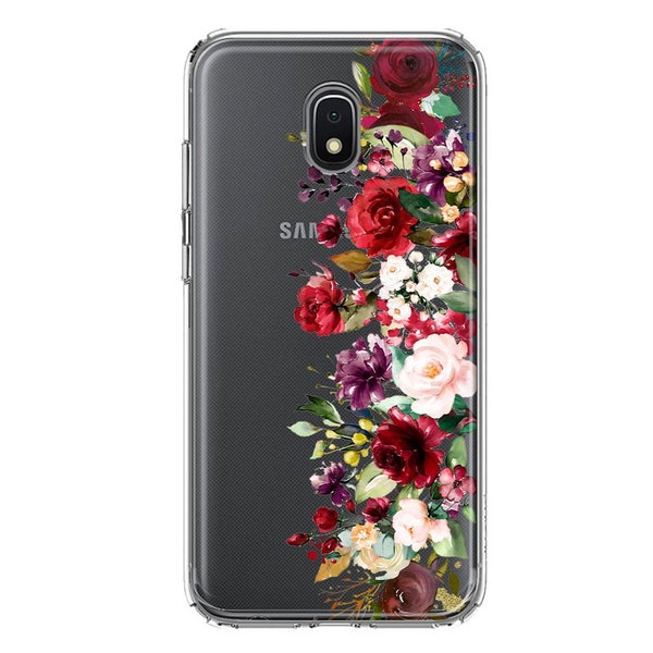 For Samsung Galaxy J7 (2018) Star/Crown/Aura Red Summer Watercolor Floral Bouquets Ruby Flowers Design Hybrid Protective Phone Case Cover