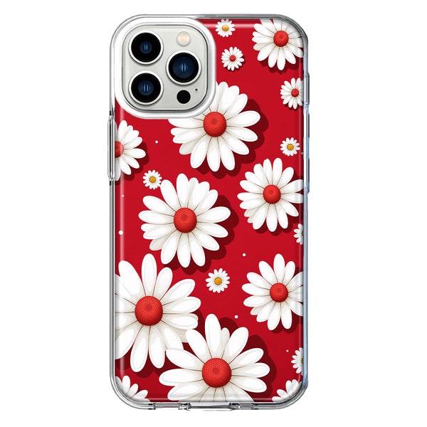 For Apple iPhone 11 Pro Cute White Red Daisies Polkadots Double Layer Phone Case Cover