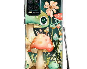 For Motorola Moto G Stylus 5G Fairy Tale Watercolor Mushrooms Pastel Spring Flowers Floral Design Hybrid Protective Phone Case Cover