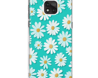 For Motorola Moto G Power 2021 Turquoise Teal White Daisies Cute Daisy Polka Dots Double Layer Phone Case Cover