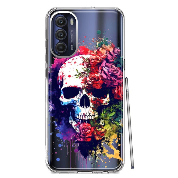 For Motorola Moto G Stylus 5G 2022 Fantasy Skull Red Purple Roses Design Hybrid Protective Phone Case Cover