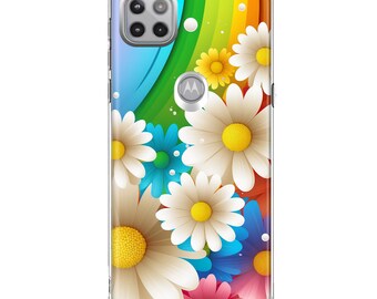 For Motorola One 5G Colorful Rainbow Daisies Blue Pink White Green Double Layer Phone Case Cover