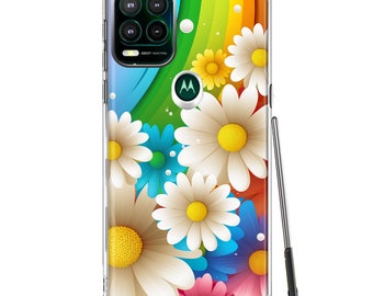 For Motorola Moto G Stylus 5G Colorful Rainbow Daisies Blue Pink White Green Double Layer Phone Case Cover