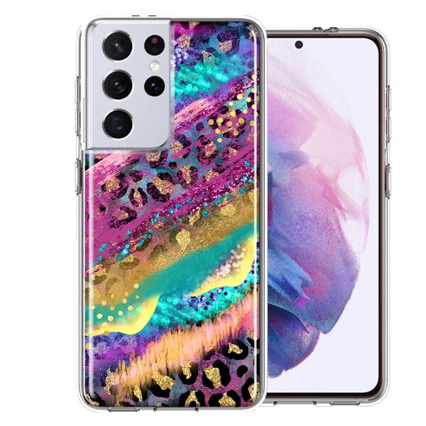 For Samsung Galaxy S21 Ultra Leopard Paint Colorful Beautiful Abstract Milkyway Double Layer Phone Case Cover