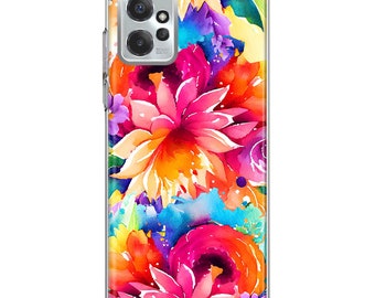 For Motorola Moto G 5G G Power 2023 Watercolor Paint Summer Rainbow Flowers Bouquet Bloom Floral Design Hybrid Protective Phone Case Cover