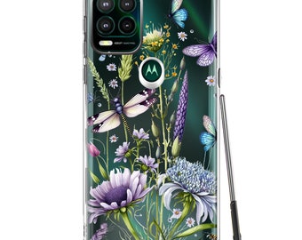 For Motorola Moto G Stylus 5G Lavender Dragonfly Butterflies Spring Flowers Design Hybrid Protective Phone Case Cover