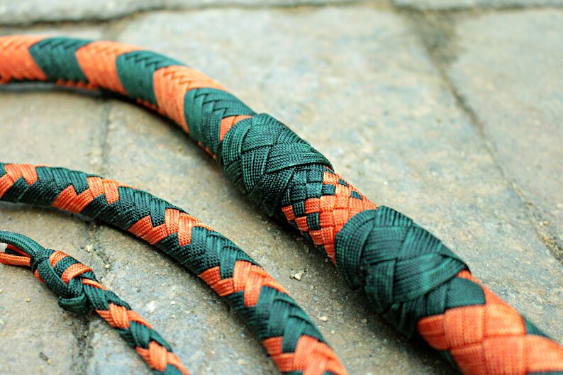 6/' Bullwhip 06 Feet 16 Plait Nylon Paracord Orange and Emerald Green