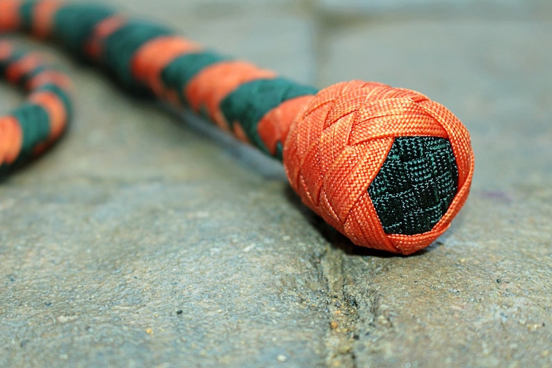 6/' Bullwhip 06 Feet 16 Plait Nylon Paracord Orange and Emerald Green