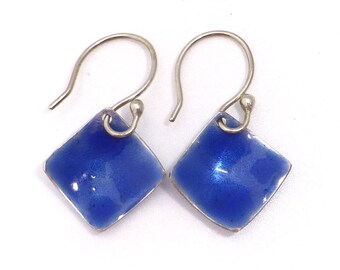 Fine Silver and blue enamel earrings