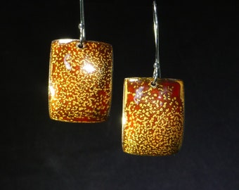 Enameled earrings, burgundy red& gold