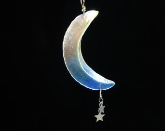 Moon-N-Stars Fine Silver Blue Enameled Pendant