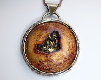 Copper "Geode" Enamel Pendant Necklace