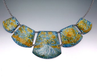 Mt. Hood Starry Night Enameled Necklace