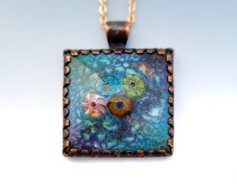 Floral "Romance" Enamel Pendant with millefiori