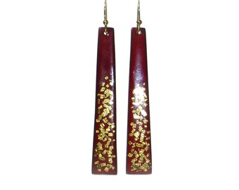 Geometric enameled earrings in red with gold glitter