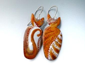Meow! Abstract cat earrings, enameled
