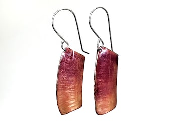 Copper fold formed enameled earrings ombré