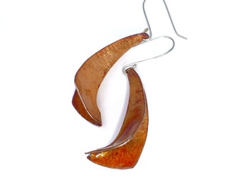 Copper fold formed enameled earrings