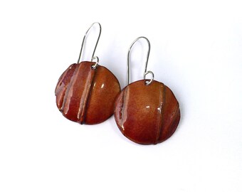 Copper fold formed enameled earrings