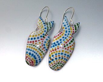 Meow! Rainbow Dot cat earrings, enameled