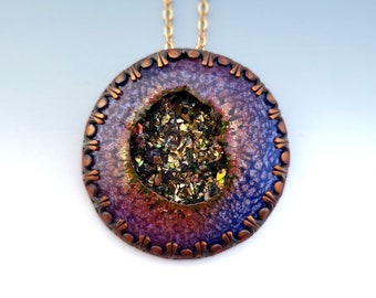 Purple "Geode" Enamel Pendant Necklace