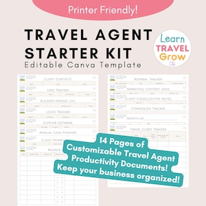 Travel Agent Starter Pack | Editable Canva Templates for Travel Advisor Business Tracking | New Travel Agent forms, client vacation forms