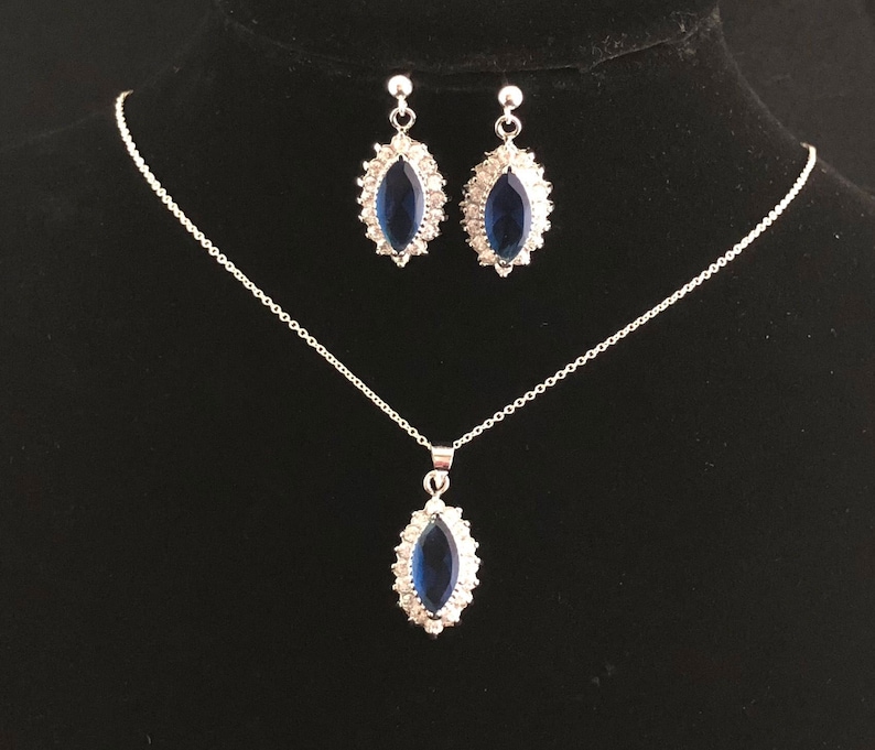 Details about / Natural Blue Sapphire Halo Ring Earrings Pendant Jewelry Set 925 Sterling Silver