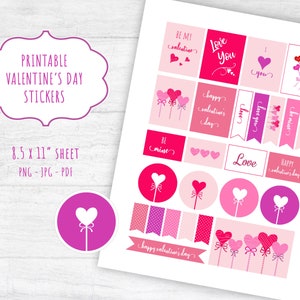 Valentines Stickers, Printable Stickers, Valentine Stickers for Scrapbooking, Planners, Cards