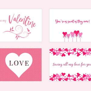 Printable Valentine&#39;s Day Cards, 4 Pack Valentine Cards, Printable Greeting Cards,