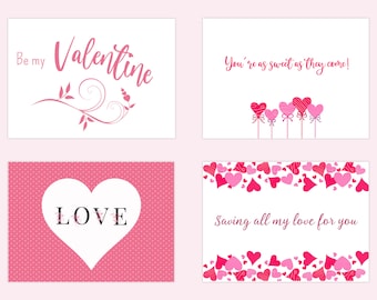Printable Valentine's Day Cards, 4 Pack Valentine Cards, Printable Greeting Cards,