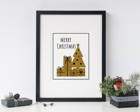 Christmas Printable Gold &amp; Black DIY Wall Art Christmas | Etsy
