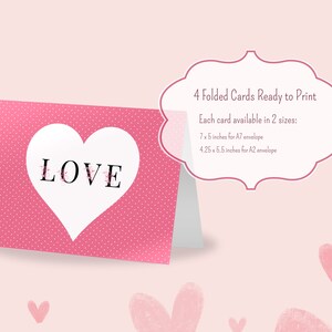 Printable Valentine's Day Cards, 4 Pack Valentine Cards, Printable ...
