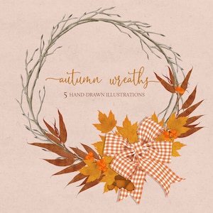Autumn Wreath Illustrations, Autumn Clipart, Fall Clipart, Fall Wreath Illustration