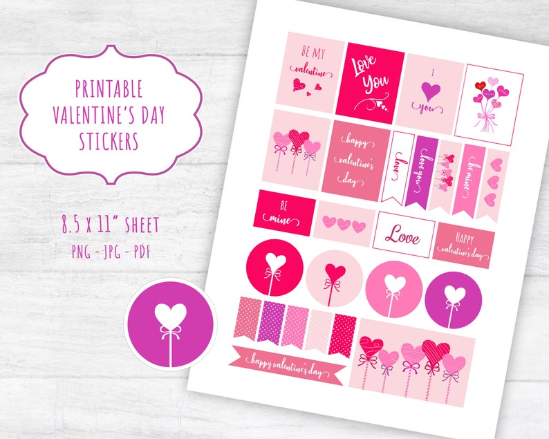 Valentines Stickers Printable Stickers Valentine Stickers Etsy