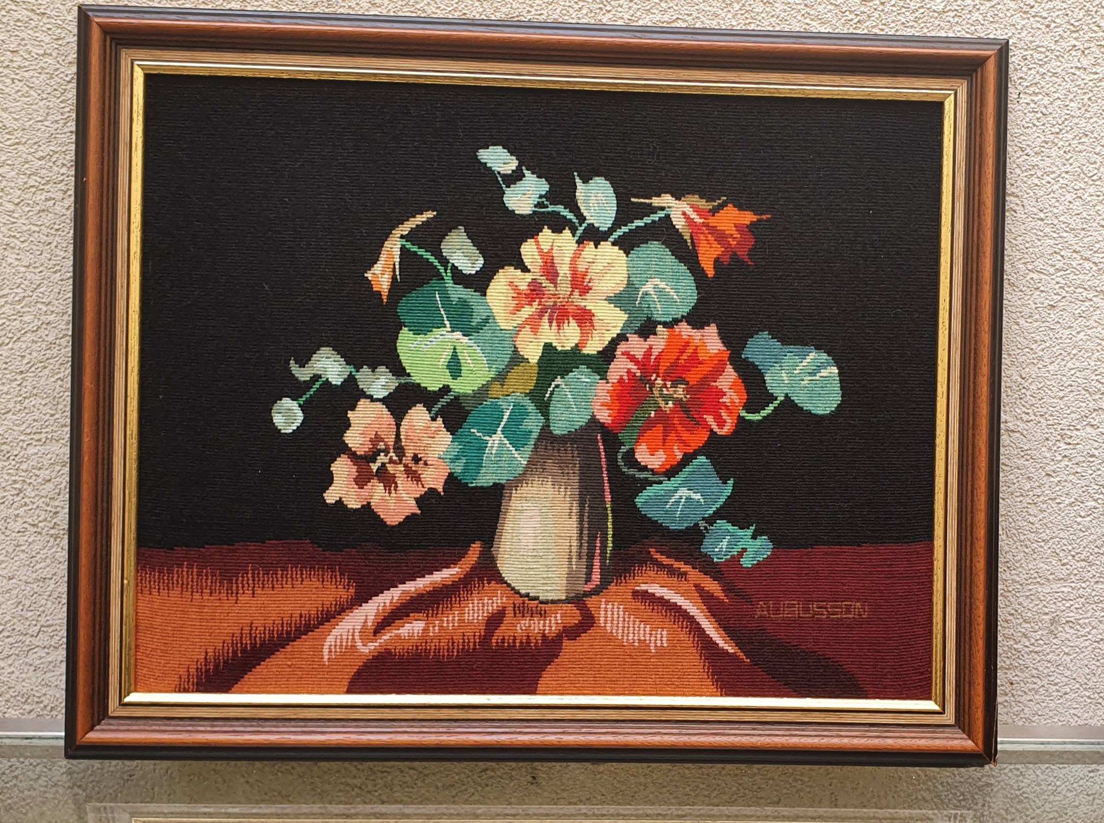 Vintage Tapisserie d' Aubusson Représentant Un Bouquet de Fleurs