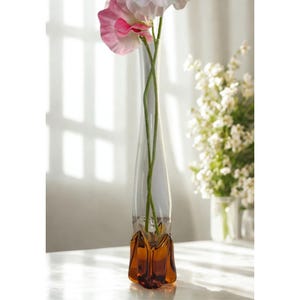 Vintage Blown Glass Vase, Amber Base, Unique Mid-Century Decoration
