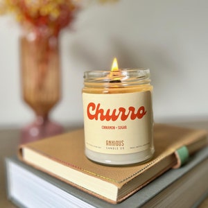 Churro Soy Candle Cinnamon Sugar Mexican Inspired Scented Candles Latina Culture Modern Trendy Christmas Holiday Gift Idea Wood Wick