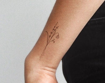 Fijne lijn bloemboeket tijdelijke tattoo (set van 3)
