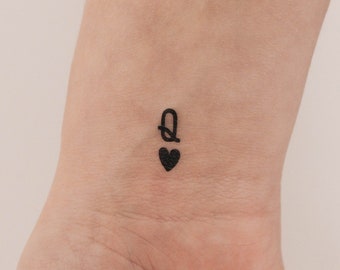 Black Queen Of Hearts Temporary Tattoo (Set of 3)
