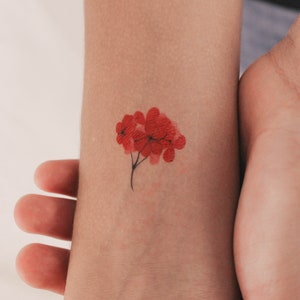 Red Hydrangea Temporary Tattoo by Zihee (Set of 3)
